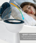Toilet Seat Round Resin for Bathroom with a blue marble design, features quiet closing mechanism, fits standard toilets.
