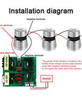 Installation diagram of 40KHz Ultrasonic Cleaner Driver Board Kit With Transducer For Car Washers And Home Washing Machines Easy Install 150W 220V PCB Circuit Board Includes Three Ultrasonic Transducers And Durable Green Silver Housing.