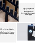 Slick Floor Standing Tile Display Rack, Sturdy 10 To 12 Layer Wood Sample Organizer For Flooring And Building Materials, close-up of iron frame and support rod.