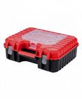 Grab-And-Go Portable Plastic Tool Box With Handle For Hardware Storage 11.8 x 10.2 x 3.9 Inches, Red and Black, closed view