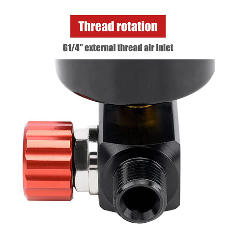 Air Regulator For Spray Guns And Pneumatic Tools With One Quarter Inch NPT Inlet And Swivel Outlet, close-up of thread rotation