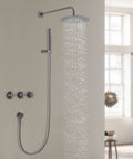 Shower System 10 Inch Wall Mounted Rainfall Set with Handheld Spray featuring stainless steel construction and rainfall shower head.