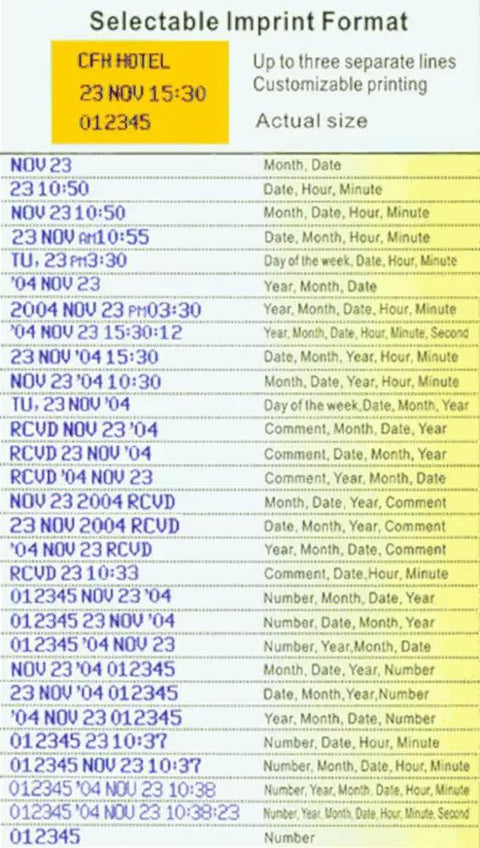 Selectable imprint format for Slick Digital Time Recorder Featuring Electronic Punch Clock And High Speed Dot Matrix Printer.