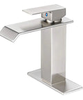 Swanky Brushed Nickel Waterfall Bathroom Faucet With Single Handle For Modern Sinks And 1 Or 3 Hole Installations, side view