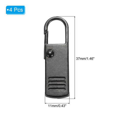 Zipper Pull Replacement Kit Four Pcs Detachable Metal Zipper Tabs For Luggage Backpacks And Suitcases Gun Black Easy Install Repair Handle Extension For Quick Fix No Sewing Required