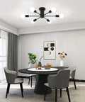 Dope Black Modern Sputnik Ceiling Light Fixture 6 Light Chandelier, Semi Flush Mount For Dining Room, Kitchen, Bedroom, And Living Room, E26 Socket Home Lighting in dining room setting