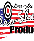 Pro-Shot Products logo with American flag, silhouette of a shooter, 1982 established, target symbol.