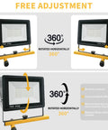 Two LED Light Work Stand With 21000LM Portable Job Site Lighting For Construction And Garage Workshops, showing 360° rotation feature