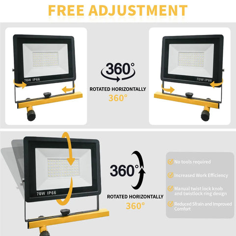 Two LED Light Work Stand With 21000LM Portable Job Site Lighting For Construction And Garage Workshops, showing 360° rotation feature