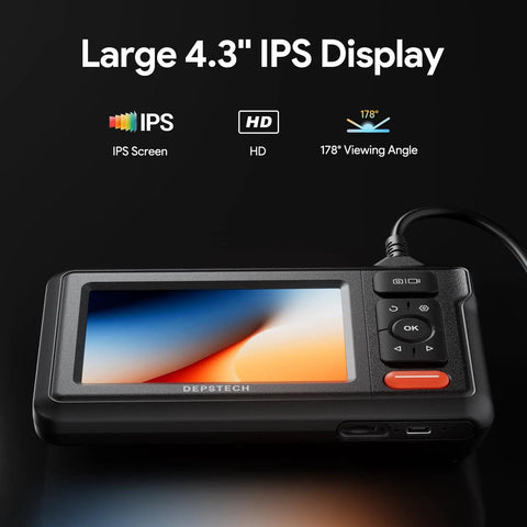 Dual Lens Endoscope Borescope Camera With Light, HD 4.3 Inch IPS Screen, IP67 Waterproof, 16.5ft Semi-Rigid Snake Cable For Cars, Walls, Drains And Pipes, Flip Between Front And Side Views With Ease. 4.3-inch IPS display