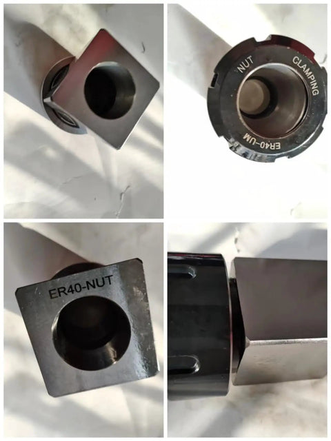 ER40 Quad Chuck System With Four-Sided Square Block For Rock-Solid Stability, Requires ER40 Collet Chuck Fitment For Secure Tool Holding And Precision Machining, Heavy-Duty Four-Corner Body Design.