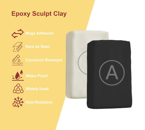 Heavy Duty 2 Part Epoxy Putty For Fast Fix And Bonding, Ultra Strong Multi Purpose Filler Clay shown in black and white packages