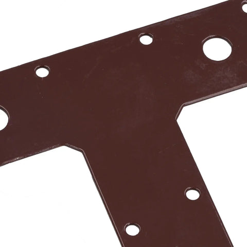 Heavy Duty T Shaped Steel Braces Rock Solid Reinforcement Plates For Structural Framing And Fencing No Fuss Mending Kit close-up view of steel brace with pre-punched holes
