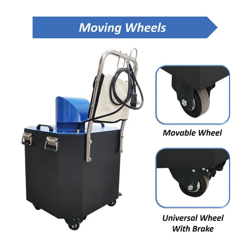 Straight-Up Heavy-Duty Air Duct Dust Collector with moving wheels, showcasing universal and movable options for easy transport.