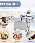 Smooth Operator Automatic Round Bottle Labeler With Date Coder And Smart Panel For Cans And Wine Packaging 110V System shown with various round containers.