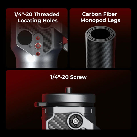 Details of carbon fiber camera monopod with one touch height adjustment and 5kg payload ball head 65.6 inch reach.