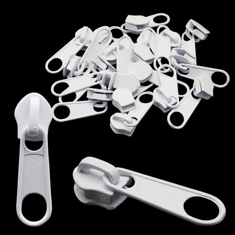 Replacement Zipper Sliders Size Five White Pulls for Nylon Coil Zippers Metal Zippers Repair Kit for Luggage Jackets Purses Bags