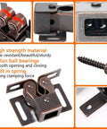 Heavy Duty Double Roller Cabinet Latch Bronze Copper Finish 2 Pack Spring Loaded Door Catch showing strong clamping force and nylon ball bearings.
