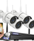 Wireless Home Surveillance System With 3.0MP Cameras, 4 Indoor And Outdoor Cameras, NVR and smartphone app display