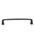 Front view of a matte black pull from the 30 Pack Solid 5 Inch Cabinet Handles Matte Black Pulls For Kitchen Drawers And Cabinets, durable steel construction.