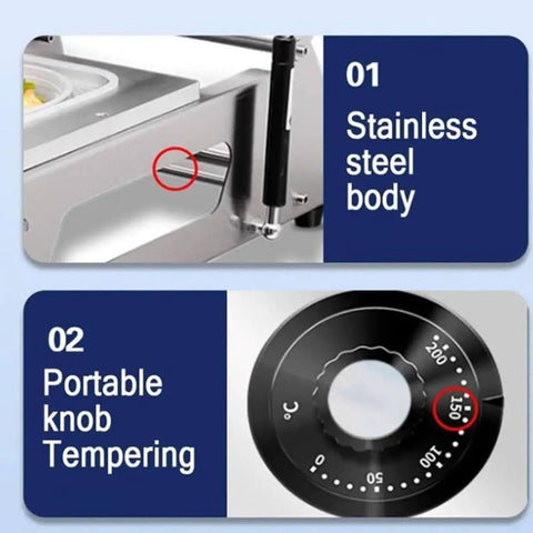Pro No Sweat Desktop Vacuum Sealer Locks Flavors In Tight Heat Powered Reliable Machine showing stainless steel body and temperature dial.