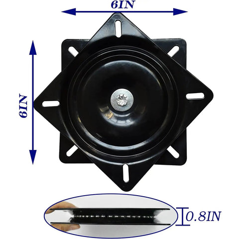 Top view of Workhorse Bar Stool Swivel Plate 6 Inch Chair Base With Solid Ring Of Ball Bearings 400lbs Capacity Replacement Seat Hardware showing dimensions