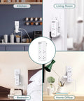 Rotating Outlet Extender With Six AC Outlets And Three USB Ports Including One USB C Three-Sided Slim Power Strip in different rooms