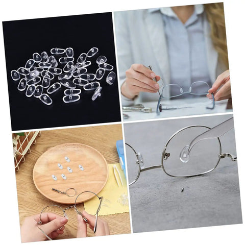 On The Go Eyeglass Repair Kit With Screws Nose Pads And Handy Multitools for eyewear repair, showing various components and usage.