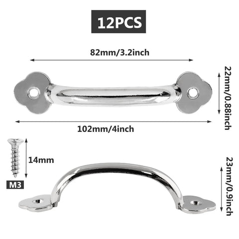 12 Pcs 4 Inch Modern Silver Plum Blossom Box Pull Handles Zinc Alloy With Screws For Drawers Cabinets Wardrobes Hole To Hole 3.2 Inches Durable Hardware With Smooth Finish And Easy Mounting For Quick Home Upgrades