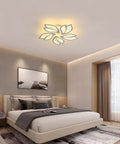 Modern 60W Dimmable LED Ceiling Light With Remote, 23.6 Inch White Acrylic Leaf Flush Mount Chandelier in bedroom setting