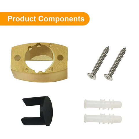 Bottom Guide For Sliding Shower Door In Brushed Gold Finish shown with screws and dampers for 1/4 to 3/8 inch glass clamp.