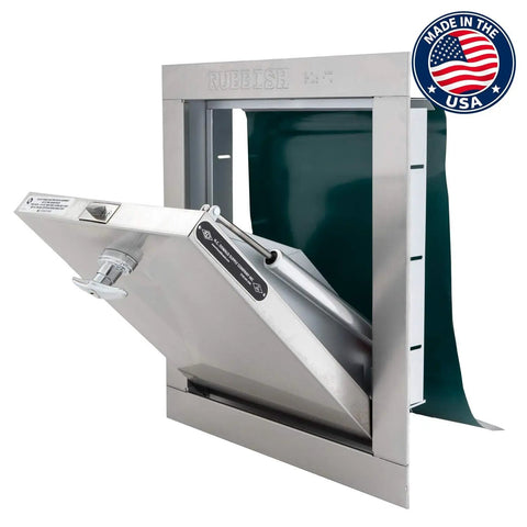 Stainless Steel Trash Chute Door With Bottom Hinged Design, Easy Install, 15W By 18H Inches, Self Closing, Fire Rated And UL Listed, open view