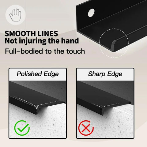 Edge Black Hidden Drawer Door Cabinet Handle showing smooth and polished edges, aluminum alloy material.