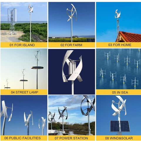 Vertical Wind Turbine 3000W/8000W Home Power System With Controller And Grid Inverter, Easy Install 48V Renewable Energy Solution installation examples