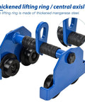 Heavy Duty I Beam Trolley With 4400 Lbs Capacity For Push Operation On Standard Or Wide Flange I Beams showing thickened lifting ring