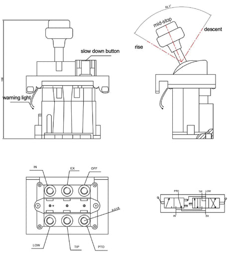 Diagram of Proportional Dump Truck Valve With PTO Switch For 4 Way Automatic Tipper Control Push Button Operation Cab Mounted