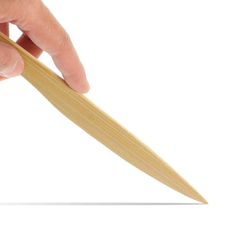 Close-up of a hand holding a Two Pack Wooden Letter Opener Set, Handy Envelope Slitter For Quick Mail Openings, showcasing the tip.