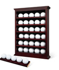 Solid Wood Golf Ball Display Case Open Design No Door Wall Rack Cabinet For 30 Balls In Rich Mahogany Finish With Detachable Anti Slip Shelves