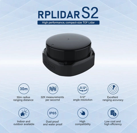 RPLIDAR S2 2D 360 Degree LIDAR Sensor For Robots 30 Meters Scanning Radius IP65 Weatherproof Obstacle Avoidance
