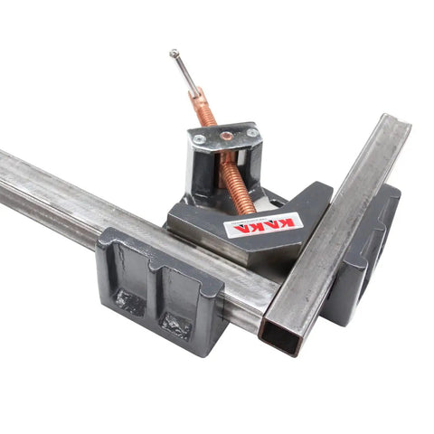 Beefy 4 Inch Jaw Angle Clamp Heavy Duty Right 90 Degree Welding Vice For Woodworking Metalworking Corner Miters And Photo Framing Cast Iron Construction AC-100 in use.