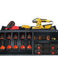 Cordless Drill Organizer Wall Mount Rack With Five Hanging Slots for Vertical Storage in Durable Wood Finish Model M004W1.