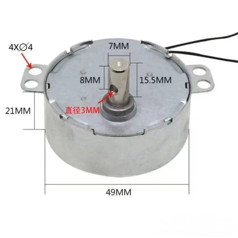 Heavy Duty AC 220V Synchronous Motor Running Like A Smooth Operator At 5 To 6 RPM With Serious 4 kgf Cm Torque For Microwave Trays And Reliable Fan Builds showing dimensions and details.