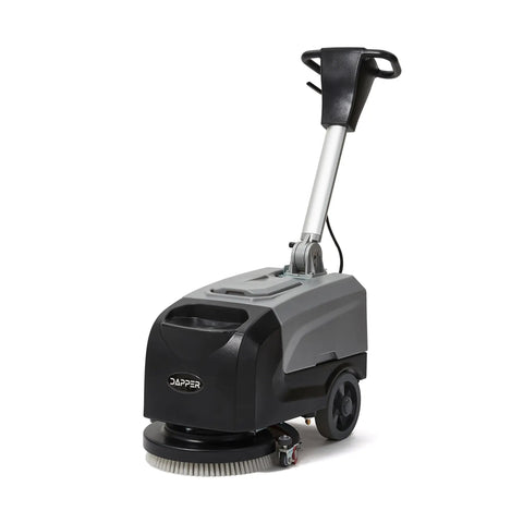 Battery Powered Walk Behind Floor Scrubber Buffer Polisher with Foldable Handle, gray, 15 inch brush, front angle view