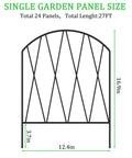 Single panel of 24 Pack Dope Decorative Garden Fence Barrier For Dogs And Rabbits, No Dig Arched Metal Border, 27ft labeled size diagram.