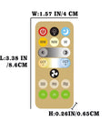 Remote control for Enclosed Smart Ceiling Fan With Light 10 Inch, showing buttons and dimensions, 1.57x3.38 inches.