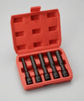 Rock Solid Five Piece Extended Thin Wall Impact Socket Set With Narrow Profile Design For Tough Car Wheel Maintenance And Automotive Repairs in red case