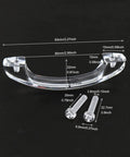2 Pack Transparent Acrylic Drawer Knob Pull Handles With Glass Look Finish, shown with screws and detailed measurements, clear crystal style.