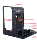 Thunderbolt Four External GPU Enclosure With USB Four Support For NVIDIA And AMD Graphics Cards Featuring PD Eighty Five Watt Charging and ATX Power Desk Station showing connection ports.