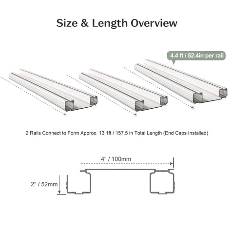 Conjoined Dual Curtain Track System White With Smooth Ball Bearing Gliders Quiet Slide Beefed Up Heavy Duty Aluminum Construction Max Load 50 Kilograms Double Track Design For Heavy Drapes, 4.4 ft rail