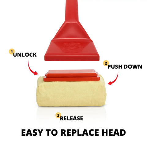 Close-up of red Bristle Free Grill Cleaning Brush With Replaceable Head For Cast Iron And Stainless Steel Grates Safe BBQ Scrubber.